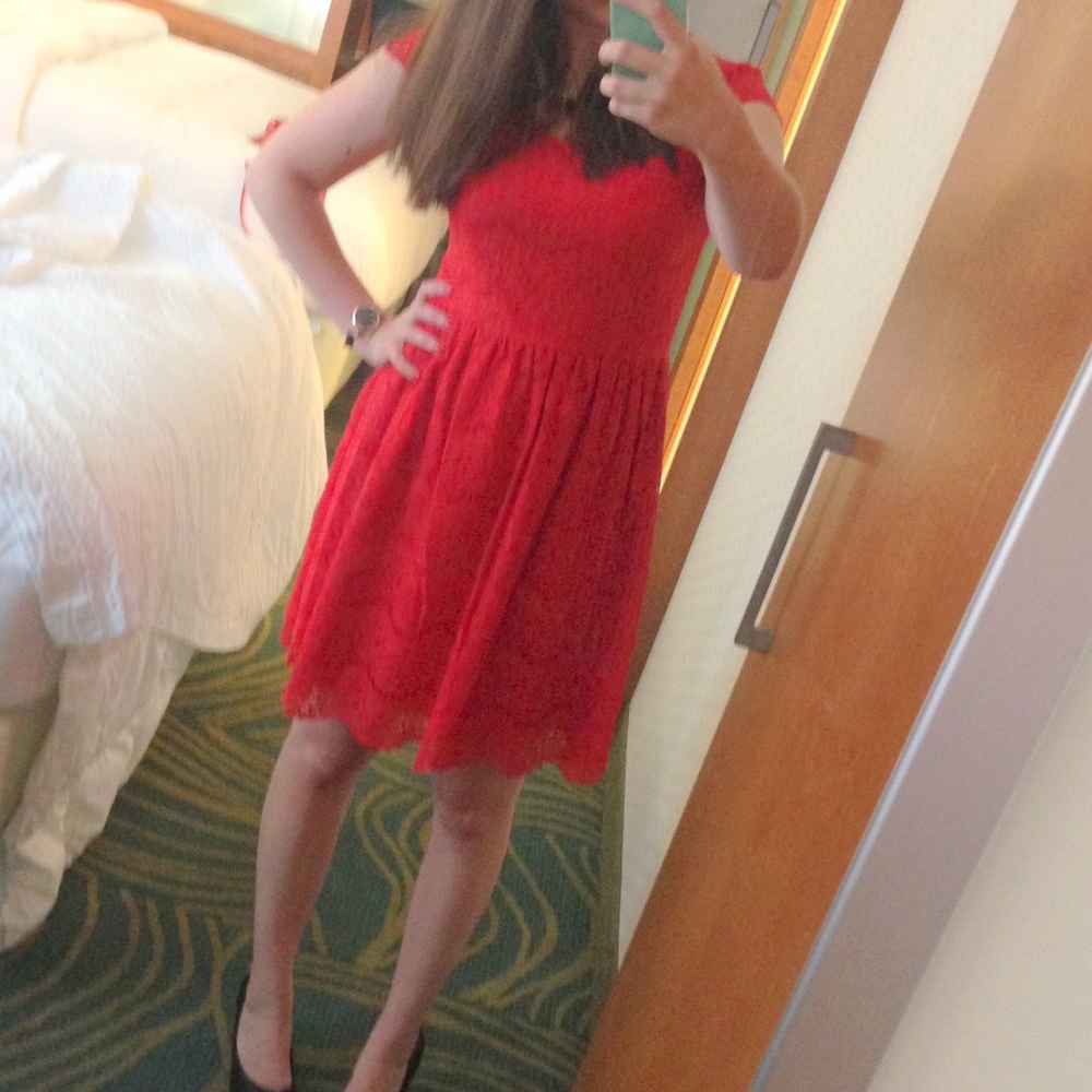 Kensie Red Lace Cap Sleeve Dress | Sz Small/4 - Picture 2 of 8